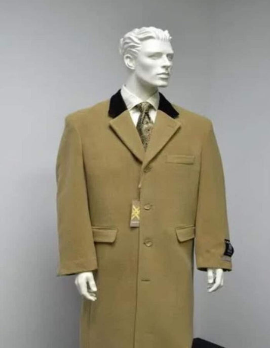 Chesterfield Wool & Cashmere Full Length Velvet Collar Beige ~ Camel and brown ~ Khaki - Men's Tuxedo USA