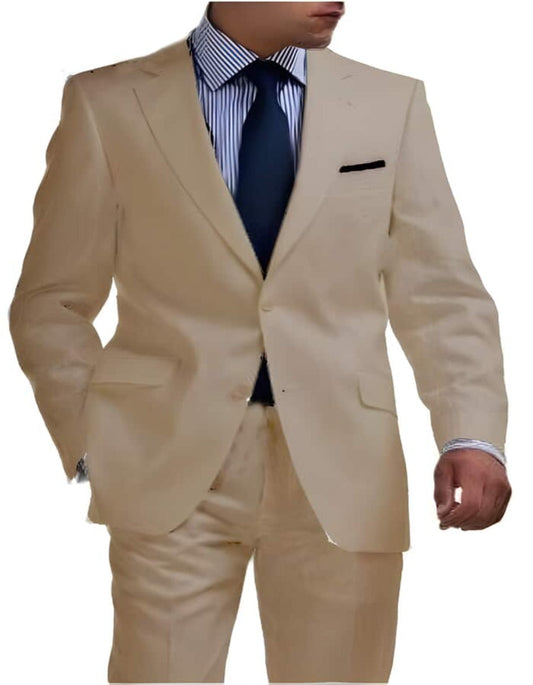 Linen Suit - Mens Summer Suits Tan 2 Button Color - Beach Wedding - Men's Tuxedo USA