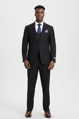 Men's Two Button Vested Stacy Adams Designer Basic Suit In Black - Men's Tuxedo USA