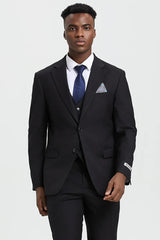 Men's Two Button Vested Stacy Adams Designer Basic Suit In Black - Men's Tuxedo USA