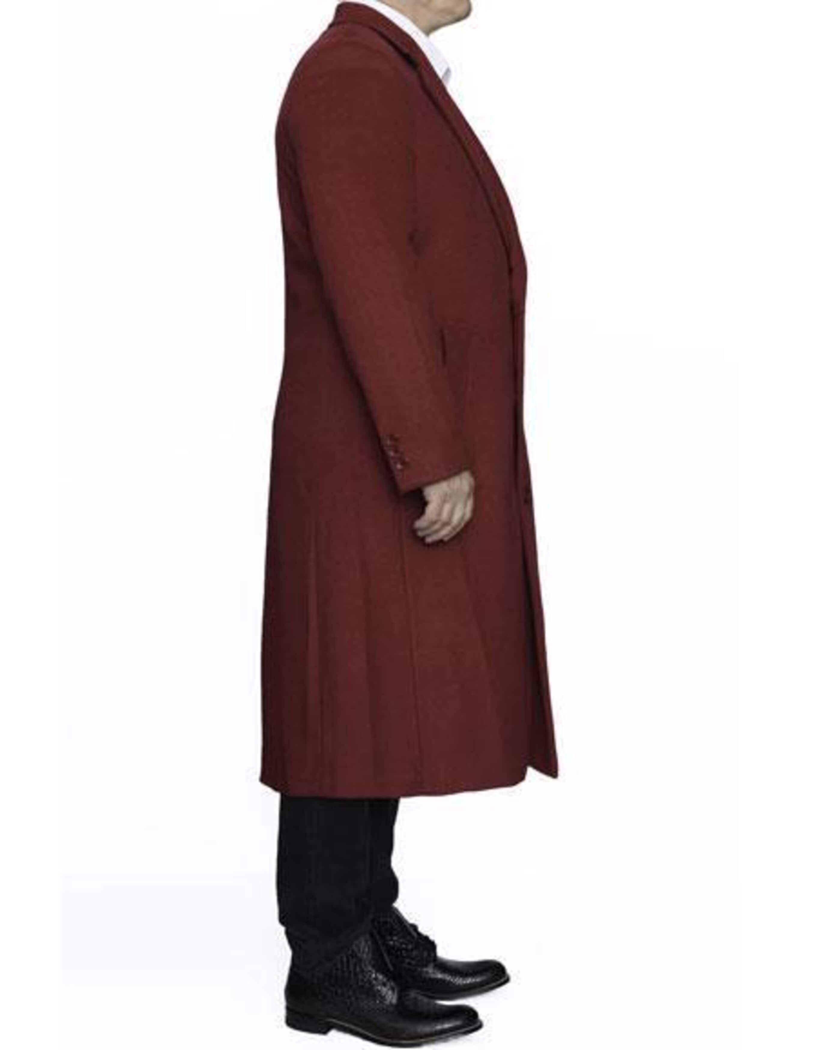 Red Trench Coat - Long Red Coat - Mens Red Peacoat - Mens Red Overcoat - Wool Fabric - Men's Tuxedo USA