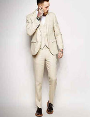 Linen Suit - Mens Summer Suits in  Natural  Color - Beach  Wedding - Men's Tuxedo USA