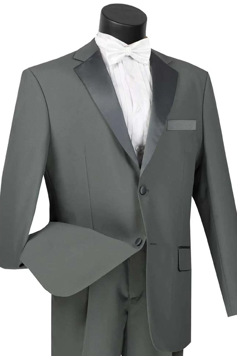 Mens Gray Tuxedo - Grey Wedding Suit-Mens Classic 2 Button Poplin Tuxedo In Grey - Men's Tuxedo USA