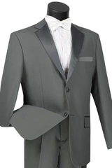 Mens Gray Tuxedo - Grey Wedding Suit-Mens Classic 2 Button Poplin Tuxedo In Grey - Men's Tuxedo USA