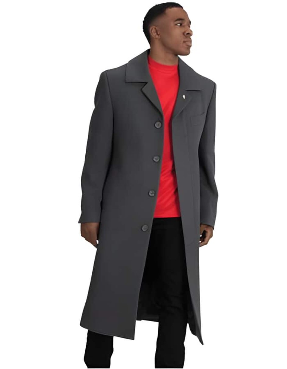 Dark Charcoal men's Blu Martini Four Button Ankle length Wool Full Length Overcoat - Men's Tuxedo USA