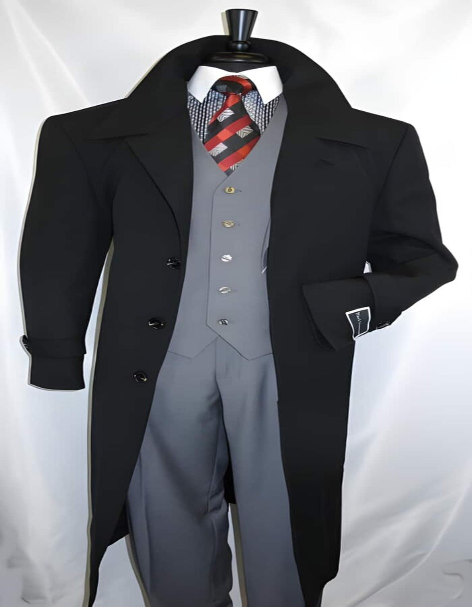 Men's  Diamond Duster Overcoat Jet Black - Men's Tuxedo USA