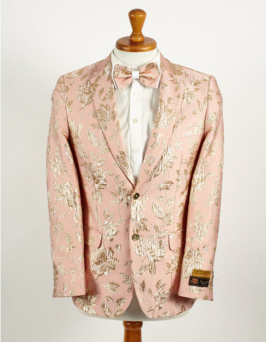 Mens 2 Button Light Pink & Gold Foil Floral Paisley Prom & Wedding Blazer - Men's Tuxedo USA