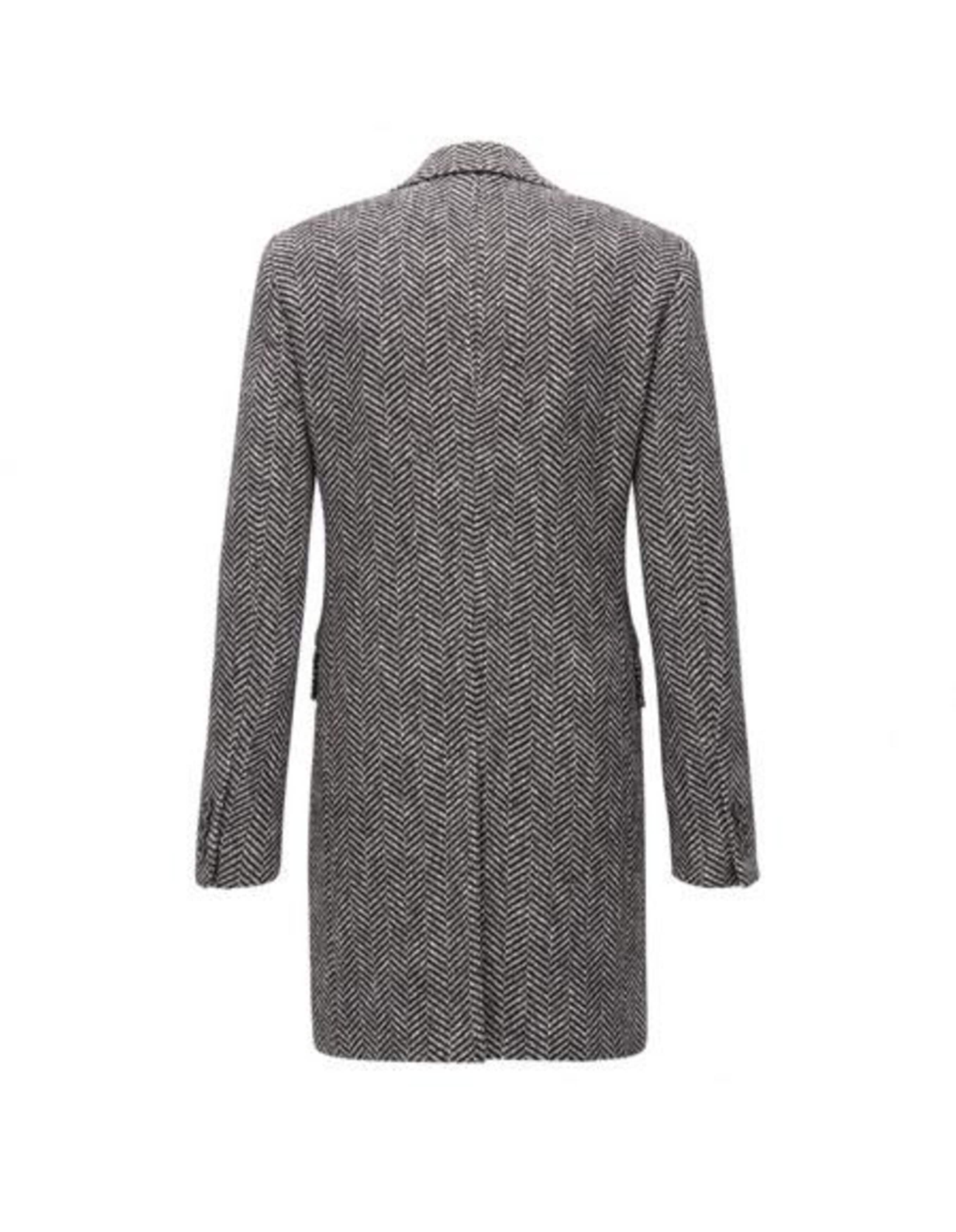 Men's  Double Breasted Gray Herringbone Tweed Six Button Overcoat - Men's Tuxedo USA