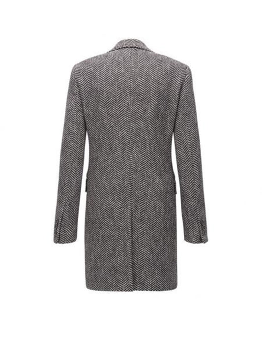 Men's  Double Breasted Gray Herringbone Tweed Six Button Overcoat - Men's Tuxedo USA