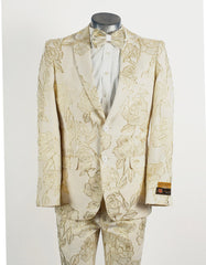 Mens Vested Designer Wide Velvet Shawl Cream Tuxedo - Men's Tuxedo USA