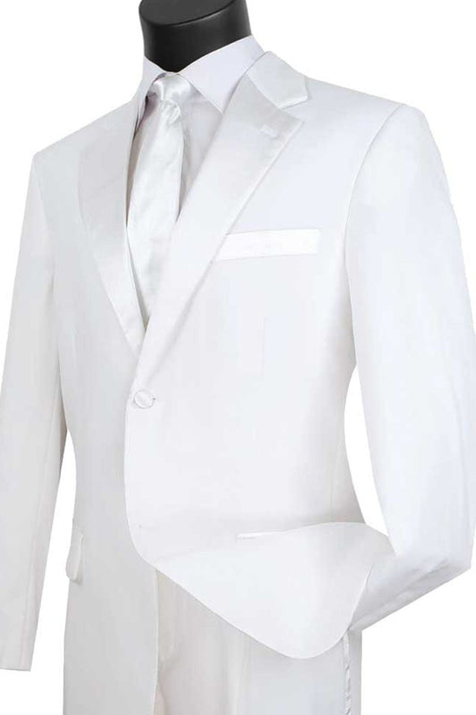 Mens Classic 2 Button Poplin Tuxedo in White - Men's Tuxedo USA