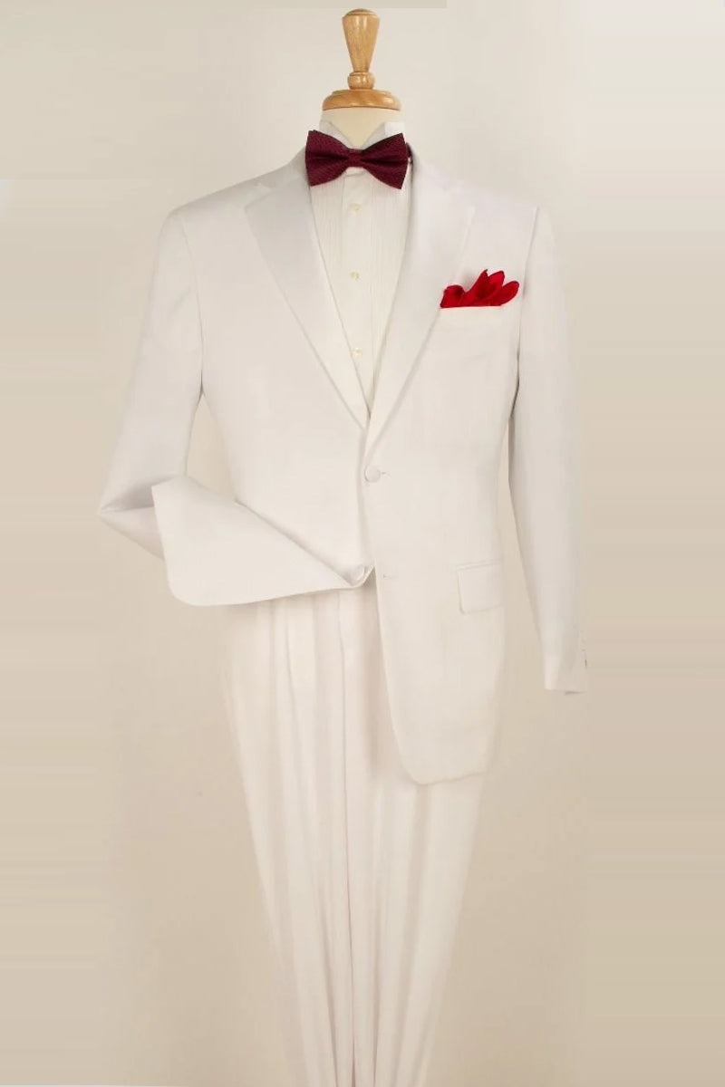 Mens Classic Fit 2 Button Pleated Pant Poplin Tuxedo in White - Men's Tuxedo USA