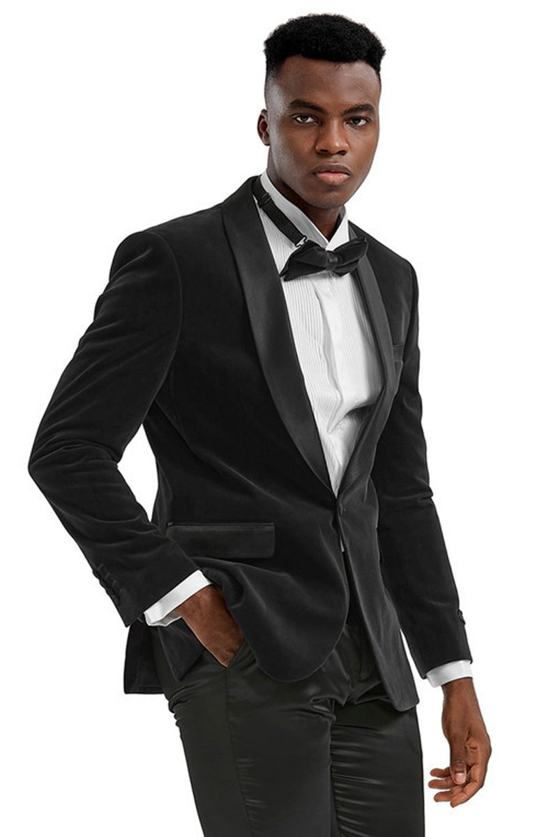 Men's Slim Fit Shawl Lapel Velvet Wedding & Prom Tuxedo Jacket in Black - Men's Tuxedo USA