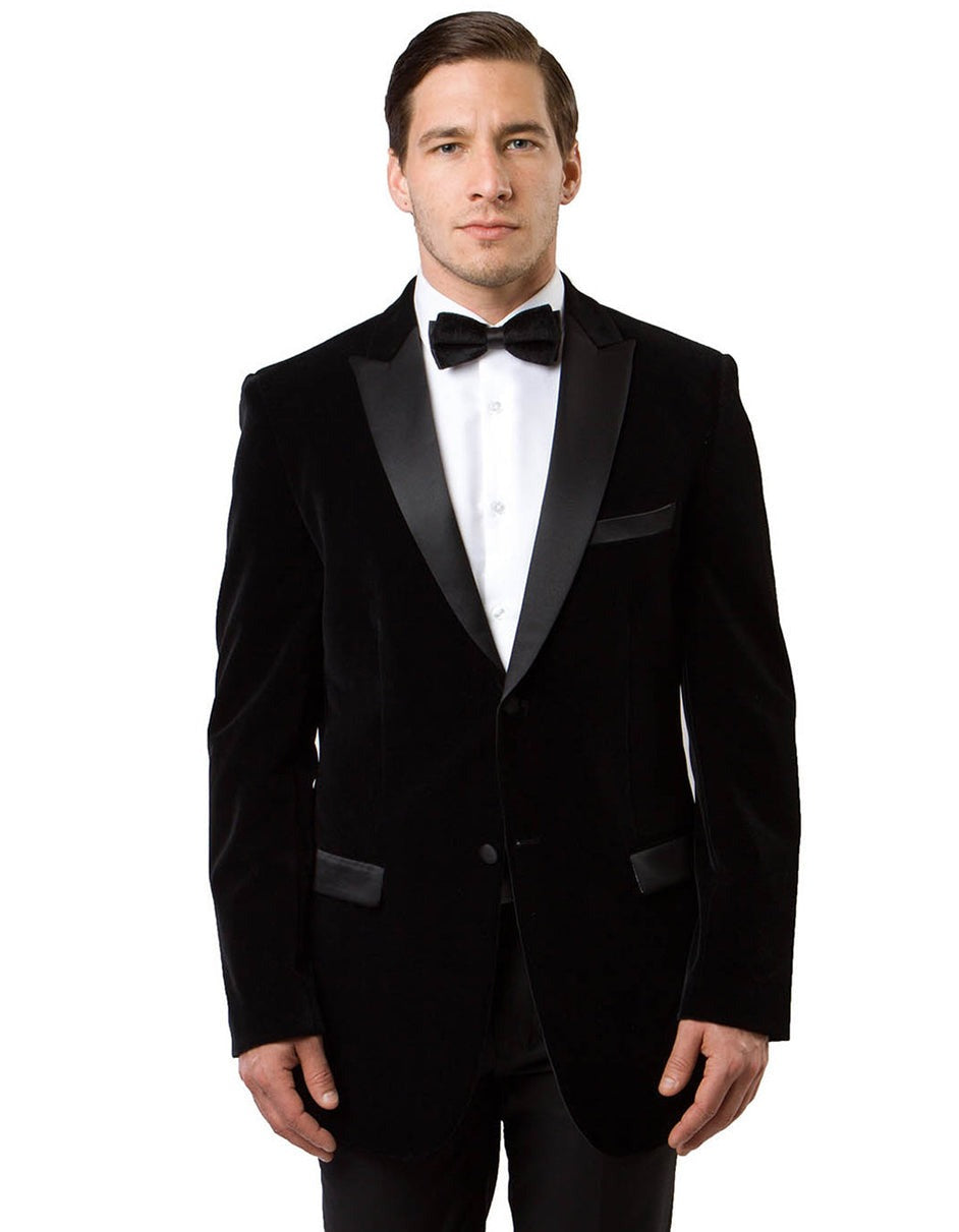 Mens Peak Lapel Velvet Tuxedo Jacket in Black - Men's Tuxedo USA