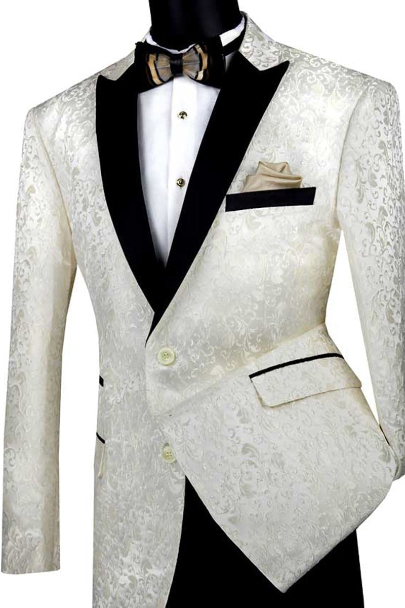 Mens Paisley Embroidered Regular Fit Sport Coat Tuxedon in Ivory - Men's Tuxedo USA