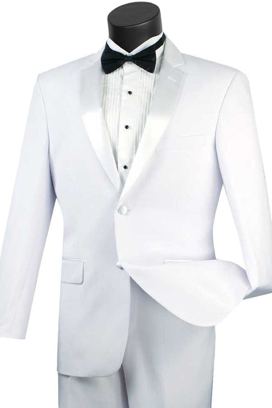 Mens 2 Button Slim Fit Notch Tuxedo in White - Men's Tuxedo USA