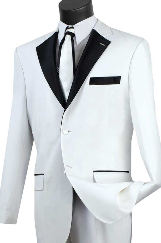 Mens 2 Button Contrast Notch Lapel Tuxedo in White - Men's Tuxedo USA