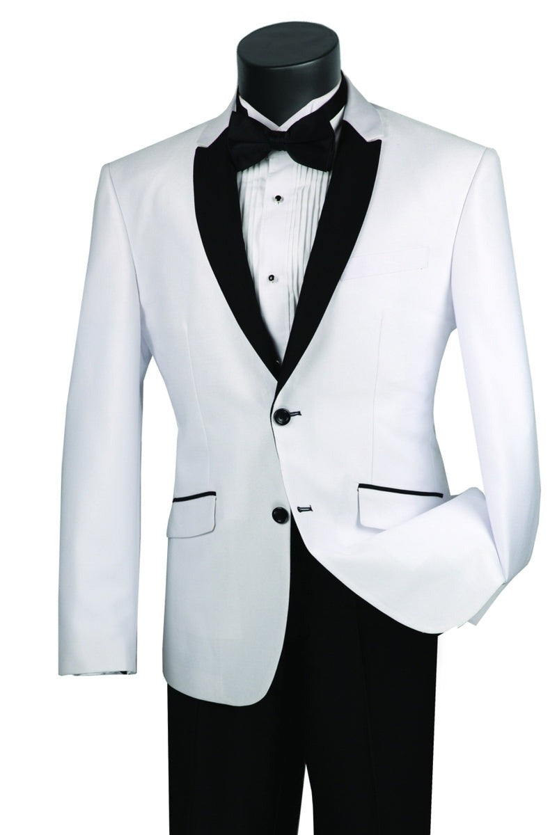 Mens 2 Button Slim Fit Peak Shawl Tuxedo in White - Men's Tuxedo USA