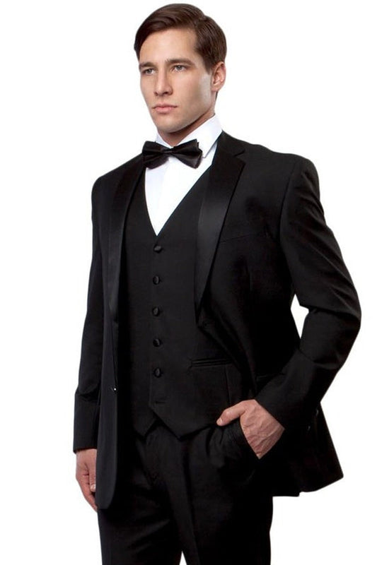 Men's Classic Two Button Vested Notch Tuxedo in Black - Men's Tuxedo USA