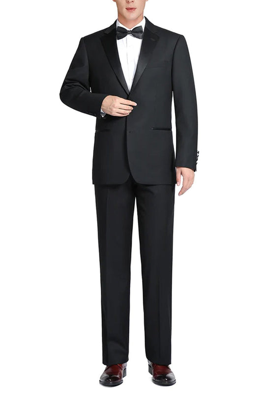 Mens Traditional Two Button Classic Fit Notch Lapel Wool Tuxedo Package in Black - Men's Tuxedo USA