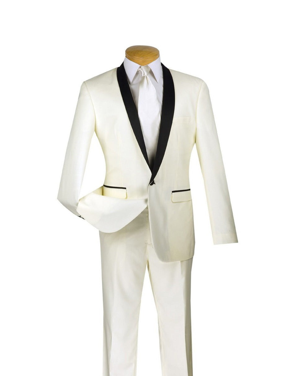 Mens Vested Designer Wide Velvet Shawl Cream Tuxedo - Men's Tuxedo USA