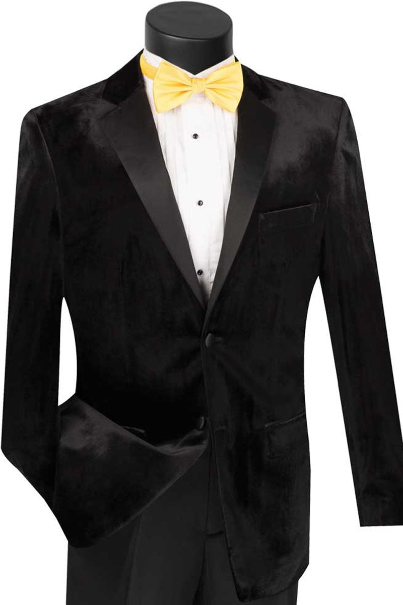 Mens Modern Designer Velvet Prom and Wedding Tuxedo in Black - Men's Tuxedo USA