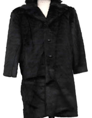 Faux Fur Overcoat - Long Top Coat Full length Coat Black - Men's Tuxedo USA