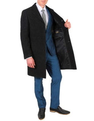 Modern Fit Poly Dark Charcoal Overcoat Wool men's Car Coat Mid Length Three quarter length coat - Men's Tuxedo USA