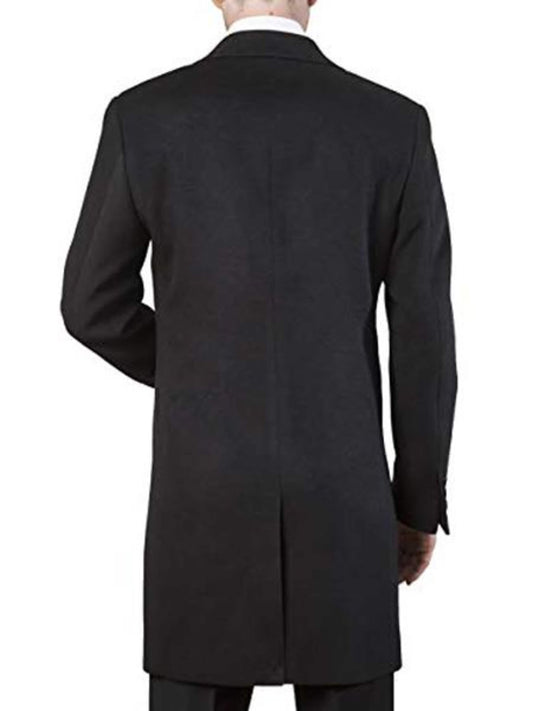 Men's Modern Fit Polyester ~ Viscose ~ Spandex Black Long men's Dress Topcoat - Winter coat - Men's Tuxedo USA