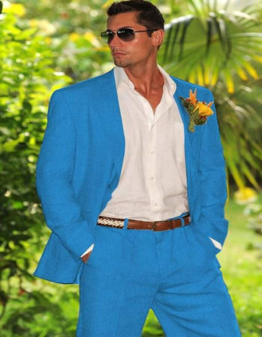 Mens Summer Suits French Blue - Turqoise Color - Beach Wedding - Men's Tuxedo USA