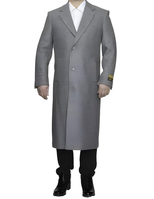 Full Length Light Grey Ankle length Wool Dress Top Coat / Overcoat - Men's Tuxedo USA