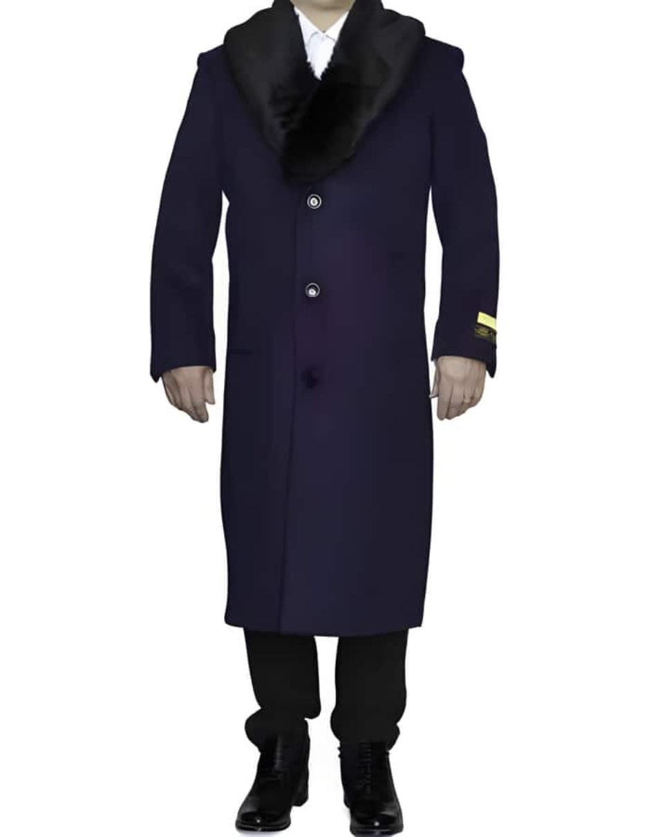 Mens Overcoat Mens Purple 3 Button Dress Coat - Three Quarter 34 Inch Length - Men's Tuxedo USA