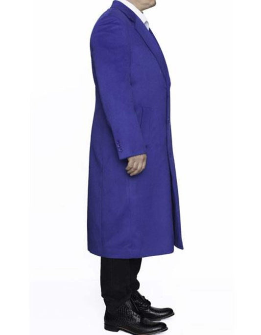 Full Length Royal Blue Wool Dress Ankle length Top Coat/Overcoat - Men's Tuxedo USA