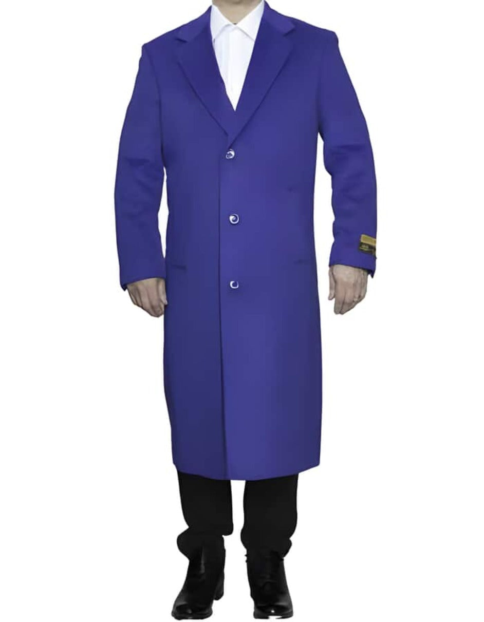 Mens Overcoat - Topcoat For Men - Winter Fabric - Full Length Royal Blue Wool Dress Ankle length Top Coat/Overcoat - Men's Tuxedo USA