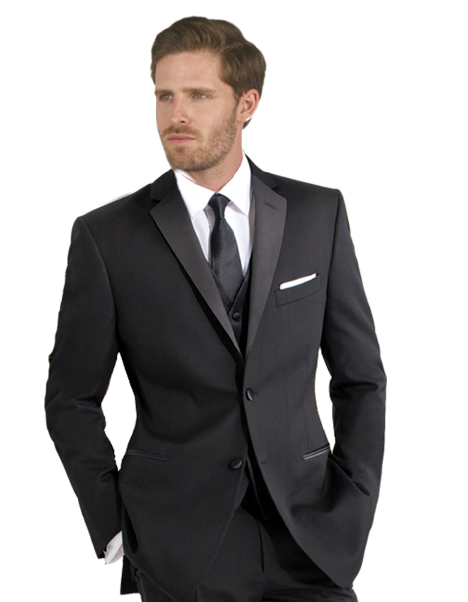 Mens Vested 2 Button Slim Fit Wool Black Tuxedo - Mens Slim Fitted Tuxedo - Men's Tuxedo USA