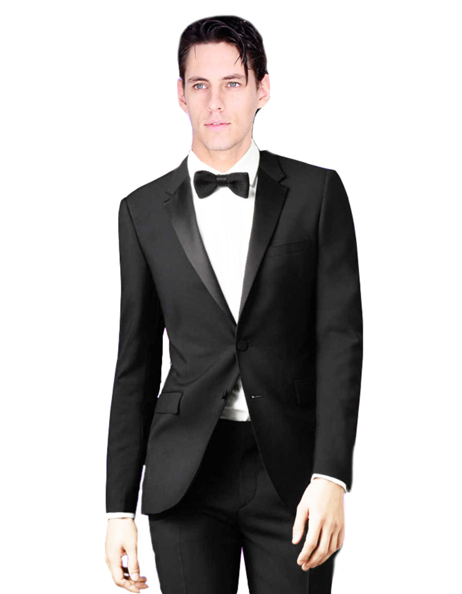 Mens 2 Button Skinny Fit Wool Prom Tuxedo in Black - Men's Tuxedo USA