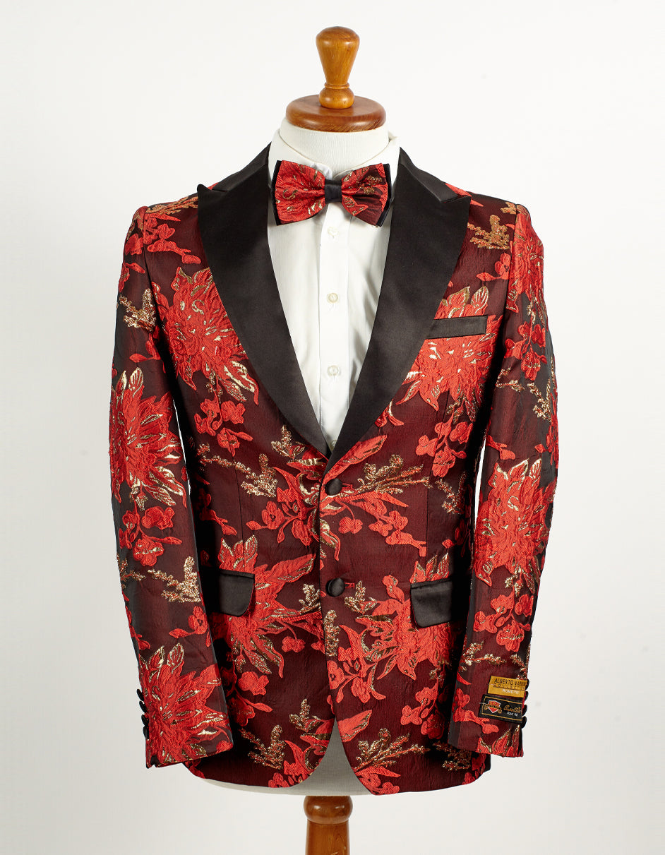 Mens 2 Button Red & Gold Floral Paisley Tuxedo Blazer - Men's Tuxedo USA