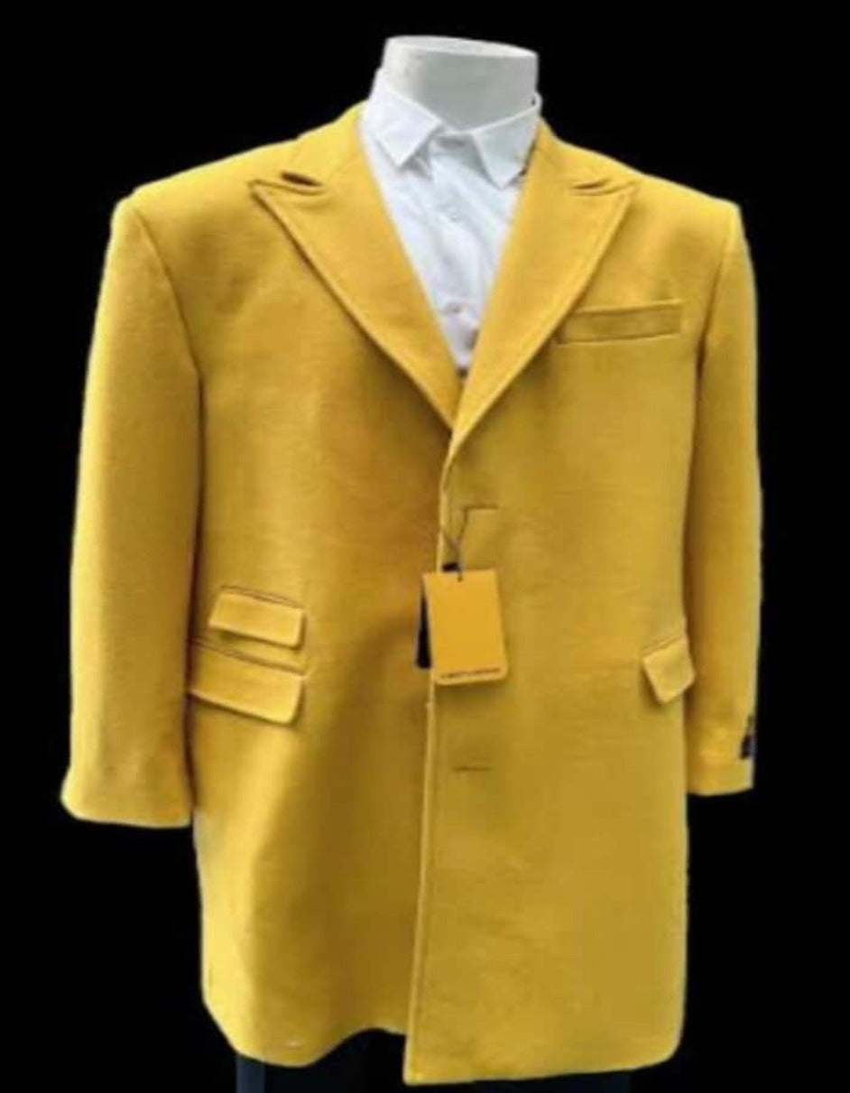 Mens Overcoat - Topcoat For Men - Winter Fabric- Mens Gold - Yellow Wool Fashion Overcoat - Gold - Yellow Carcoat - Men's Tuxedo USA