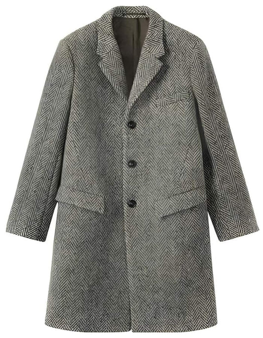 Herringbone Tweed Wool Gray ~ Grey Top Coat ~ Overcoat Three Button - Mens Topcoat - Men's Tuxedo USA