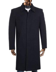 Gray Zip Up Closure Knee Length Collared Wool Coat - Mens Overcoat - Men's Tuxedo USA