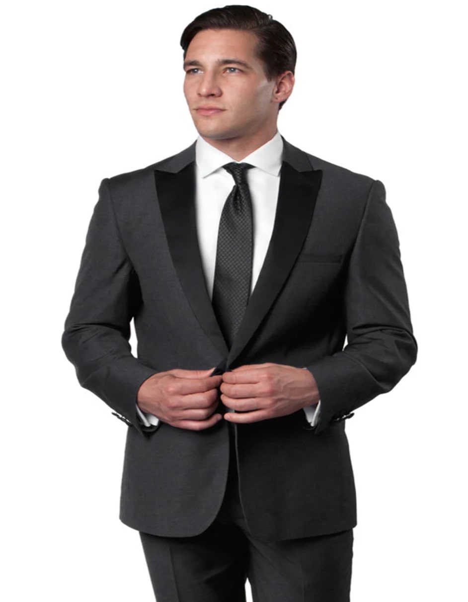 Mens Gray Tuxedo - Grey Wedding Suit-Mens Slim Fit One Button Peak Lapel Wedding  Tuxedo In Charcoal Grey - Men's Tuxedo USA