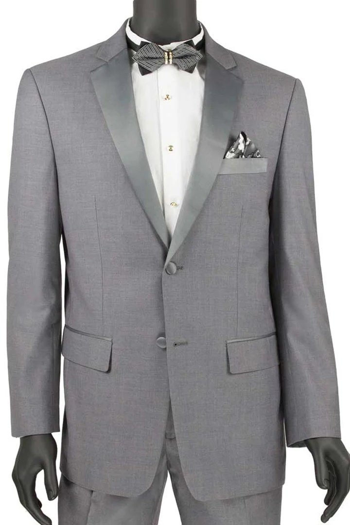 Mens Gray Tuxedo - Grey Wedding Suit-Mens 2 Button  Slim Fit  Notch Tuxedo  In Grey - Men's Tuxedo USA