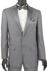 Mens Gray Tuxedo - Grey Wedding Suit-Mens 2 Button  Slim Fit  Notch Tuxedo  In Grey - Men's Tuxedo USA