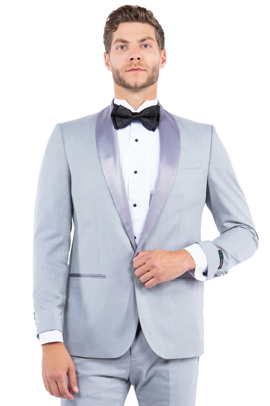 Mens Gray Tuxedo - Grey Wedding Suit-Mens Modern Fit One Button Shawl Lapel Tuxedo Separates Jacket In Light Grey - Men's Tuxedo USA