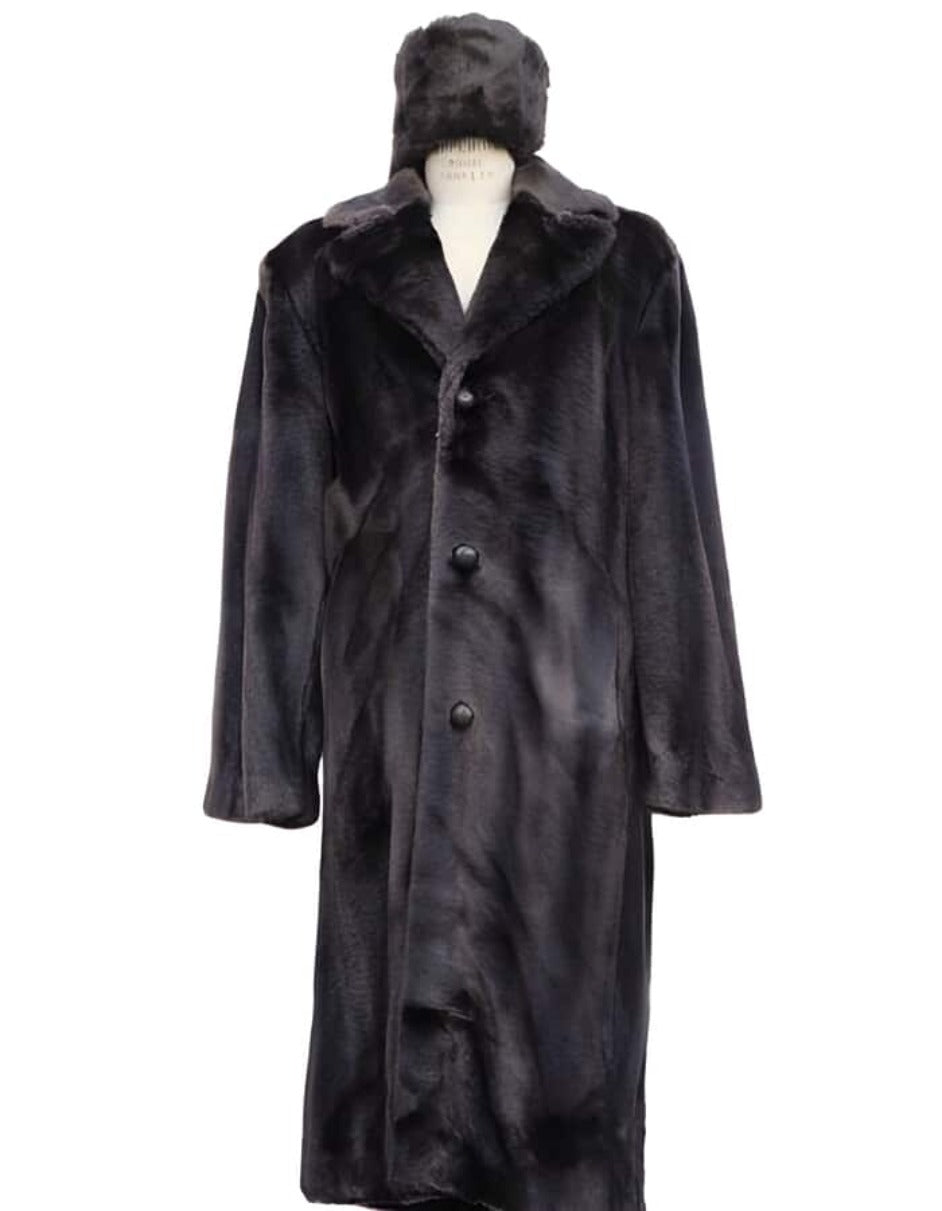 Men's Full Length men's Overcoat ~ Long men's Dress Topcoat - Winter coat + Matching Hat Faux Fur Coat Brown Ankle length - Men's Tuxedo USA