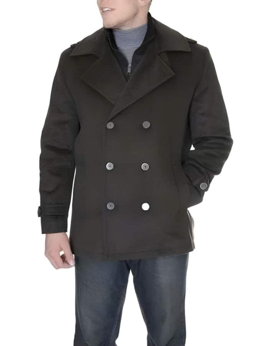 Double Breasted Six Button Herringbone Brown Designer men's Wool Peacoat Sale - Men's Tuxedo USA