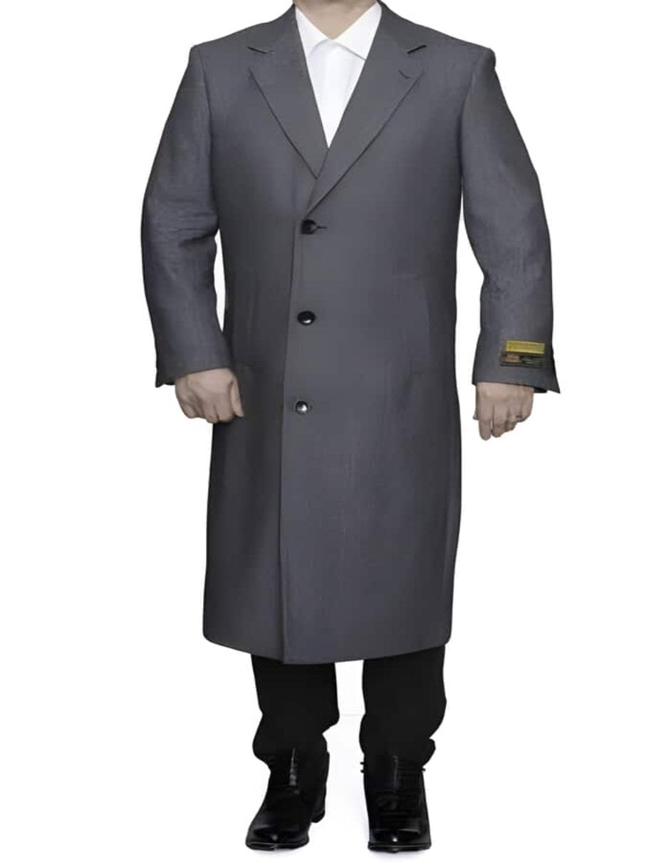 Full Length men's Ankle length Top Coat / Overcoat In Grey Herringbone - Mens Overcoat - Men's Tuxedo USA