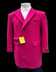 Mens Hot Pink Wool Fashion Overcoat - Hot Pink Carcoat - Men's Tuxedo USA