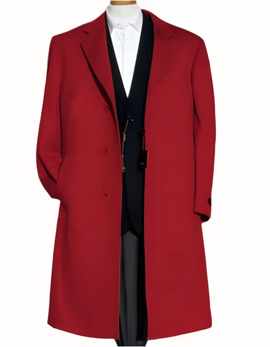 Hot Red Soft Finest Grade Of Cashmere & Wool Overcoat ~ Long men's Dress Topcoat - Winter coat - Men's Tuxedo USA