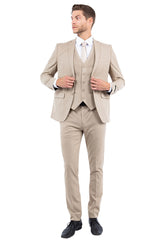 Men's One Button Vested Slim Fit Business & Wedding Suit in Tan - Men's Tuxedo USA